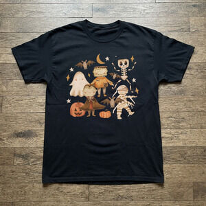 Halloween Ghost Vampire Frankenstein Mummy Skeleton Bats Pumpkin T-Shirt